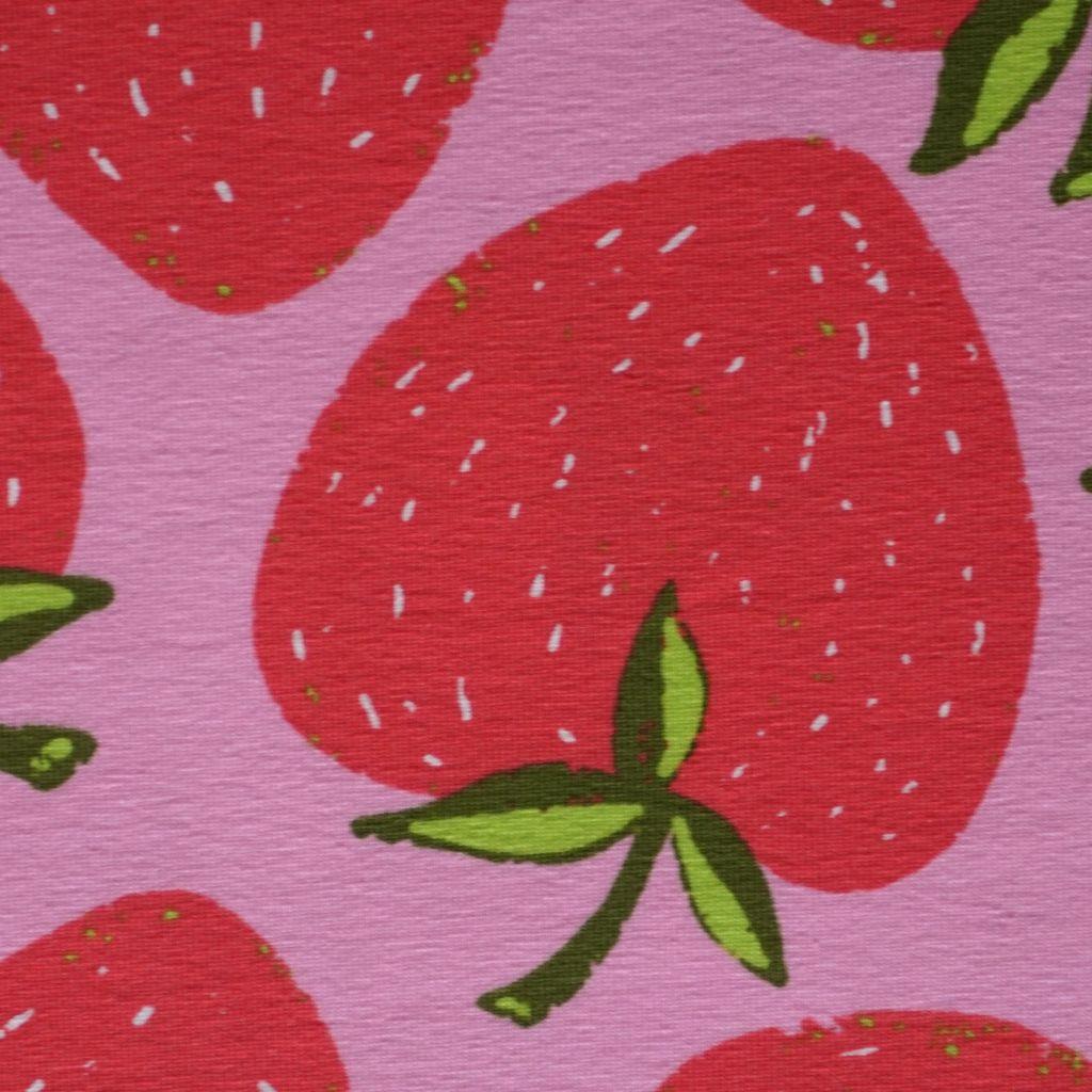 Preview: Baumwolljersey Big Erdbeere rosa rot
